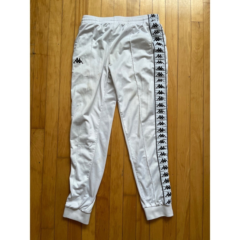 Kappa Track Pants White Mens Large Logo Tape Casual Zip Hem
